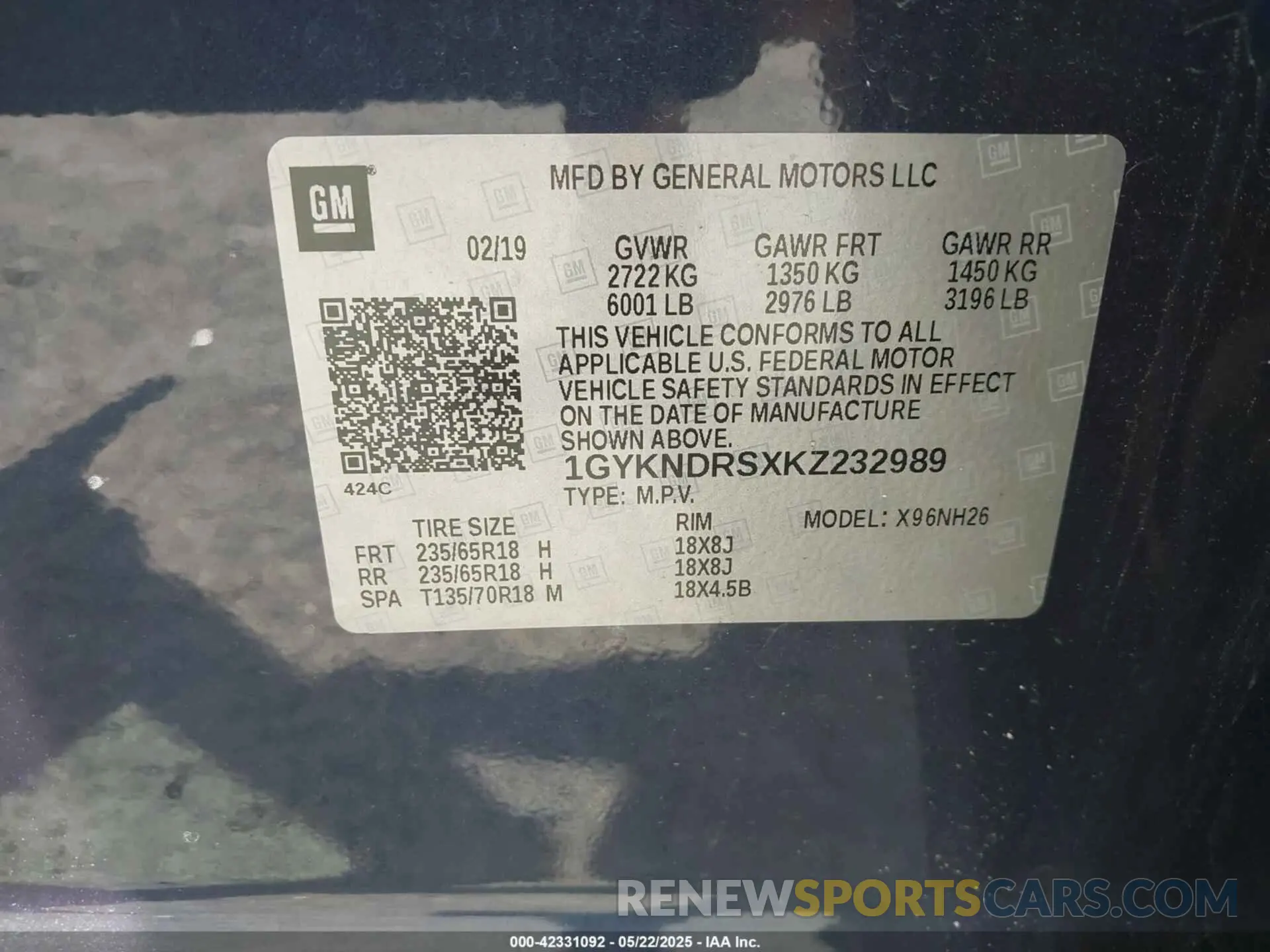 9 Photograph of a damaged car 1GYKNDRSXKZ232989 CADILLAC XT5 2019