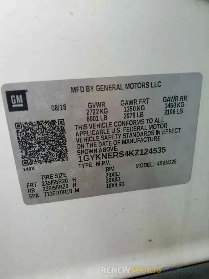 14 Фотография поврежденного автомобиля 1GYKNERS4KZ124535 CADILLAC XT5 2019