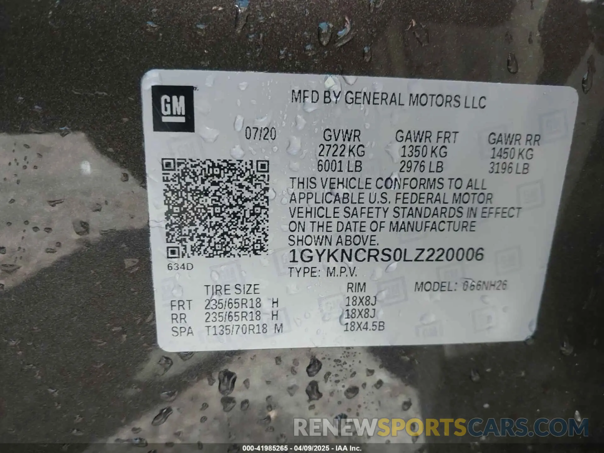 9 Photograph of a damaged car 1GYKNCRS0LZ220006 CADILLAC XT5 2020