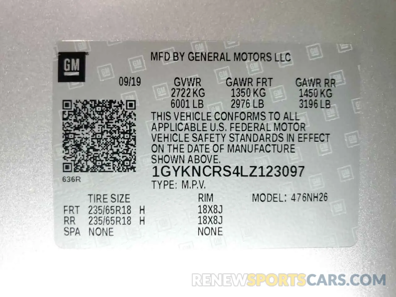 14 Фотография поврежденного автомобиля 1GYKNCRS4LZ123097 CADILLAC XT5 2020