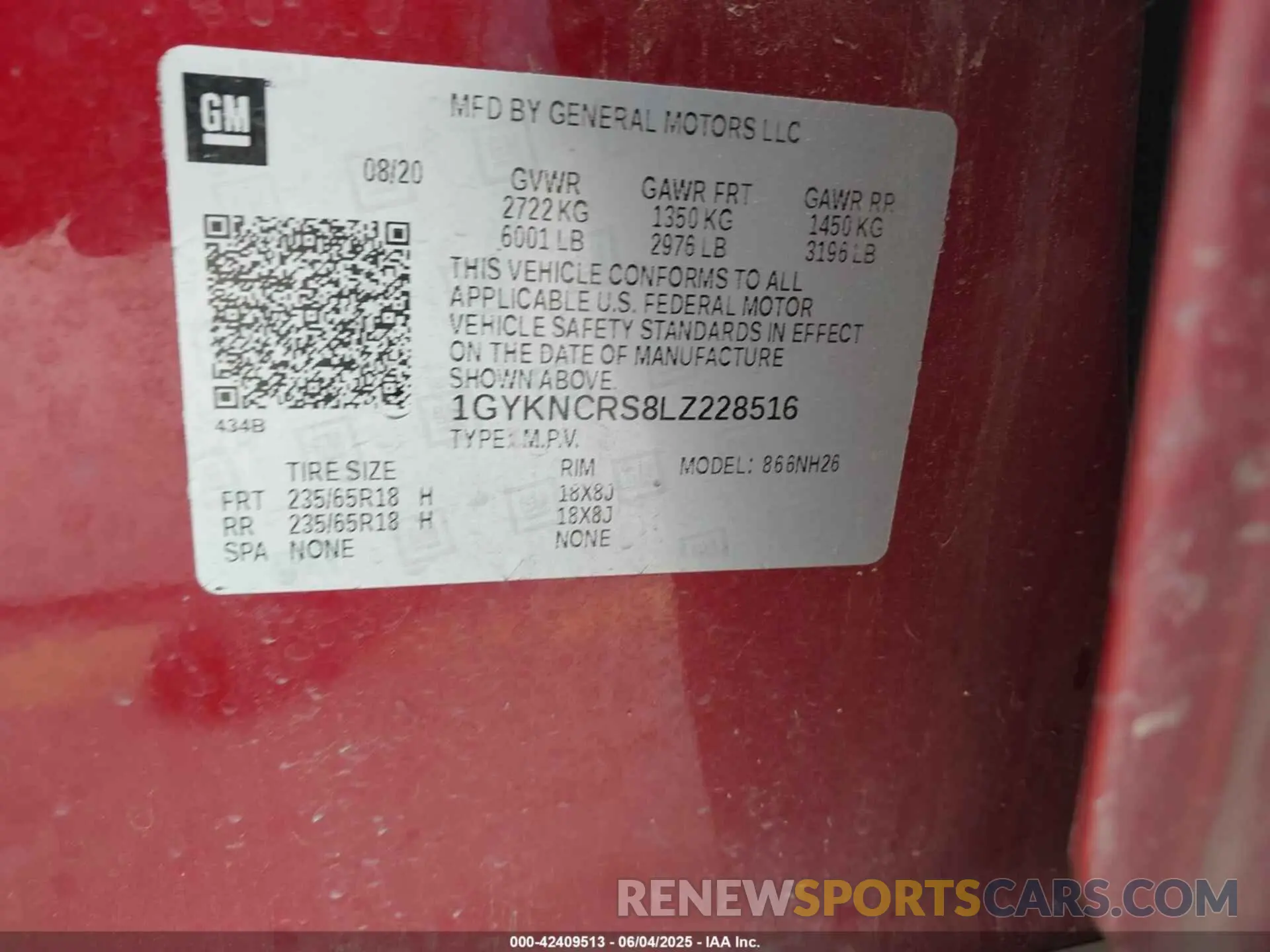 9 Photograph of a damaged car 1GYKNCRS8LZ228516 CADILLAC XT5 2020