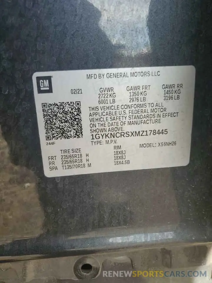 13 Фотография поврежденного автомобиля 1GYKNCRSXMZ178445 CADILLAC XT5 2021