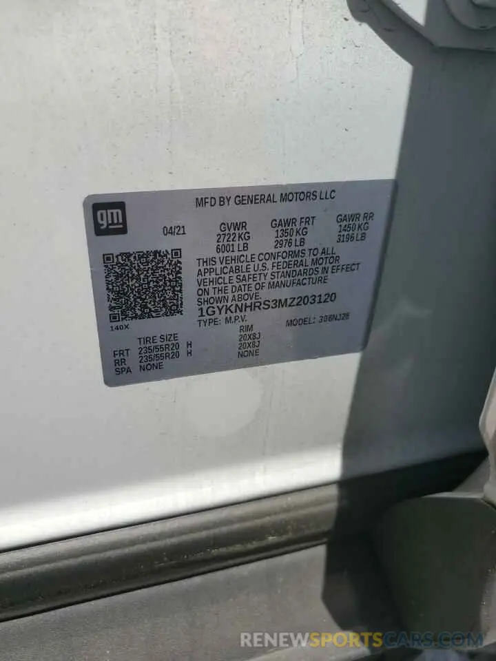 13 Photograph of a damaged car 1GYKNHRS3MZ203120 CADILLAC XT5 2021