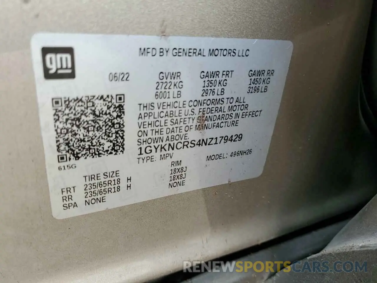 14 Фотография поврежденного автомобиля 1GYKNCRS4NZ179429 CADILLAC XT5 2022
