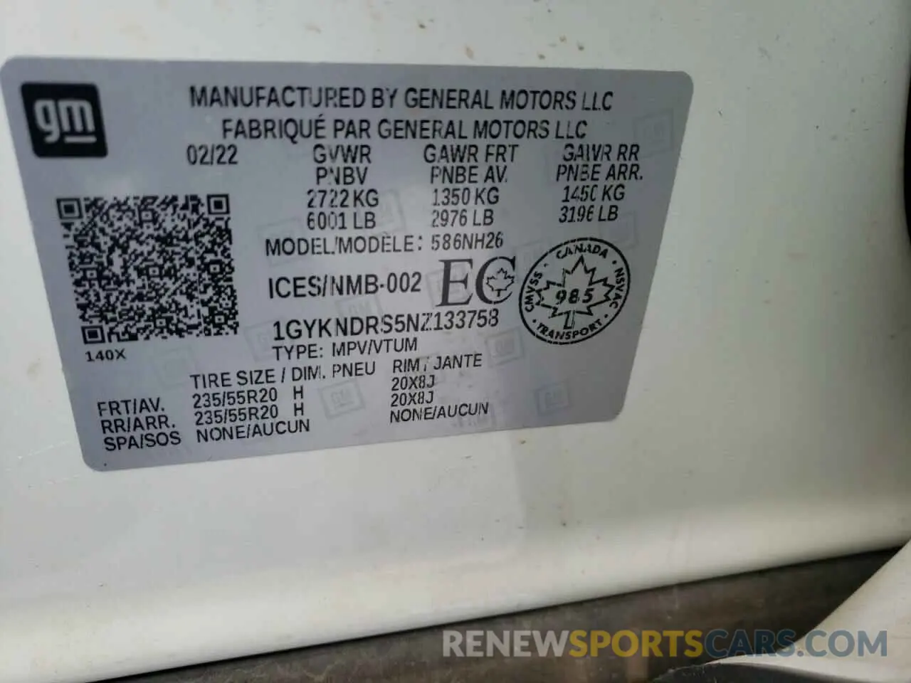 14 Photograph of a damaged car 1GYKNDRS5NZ133758 CADILLAC XT5 2022