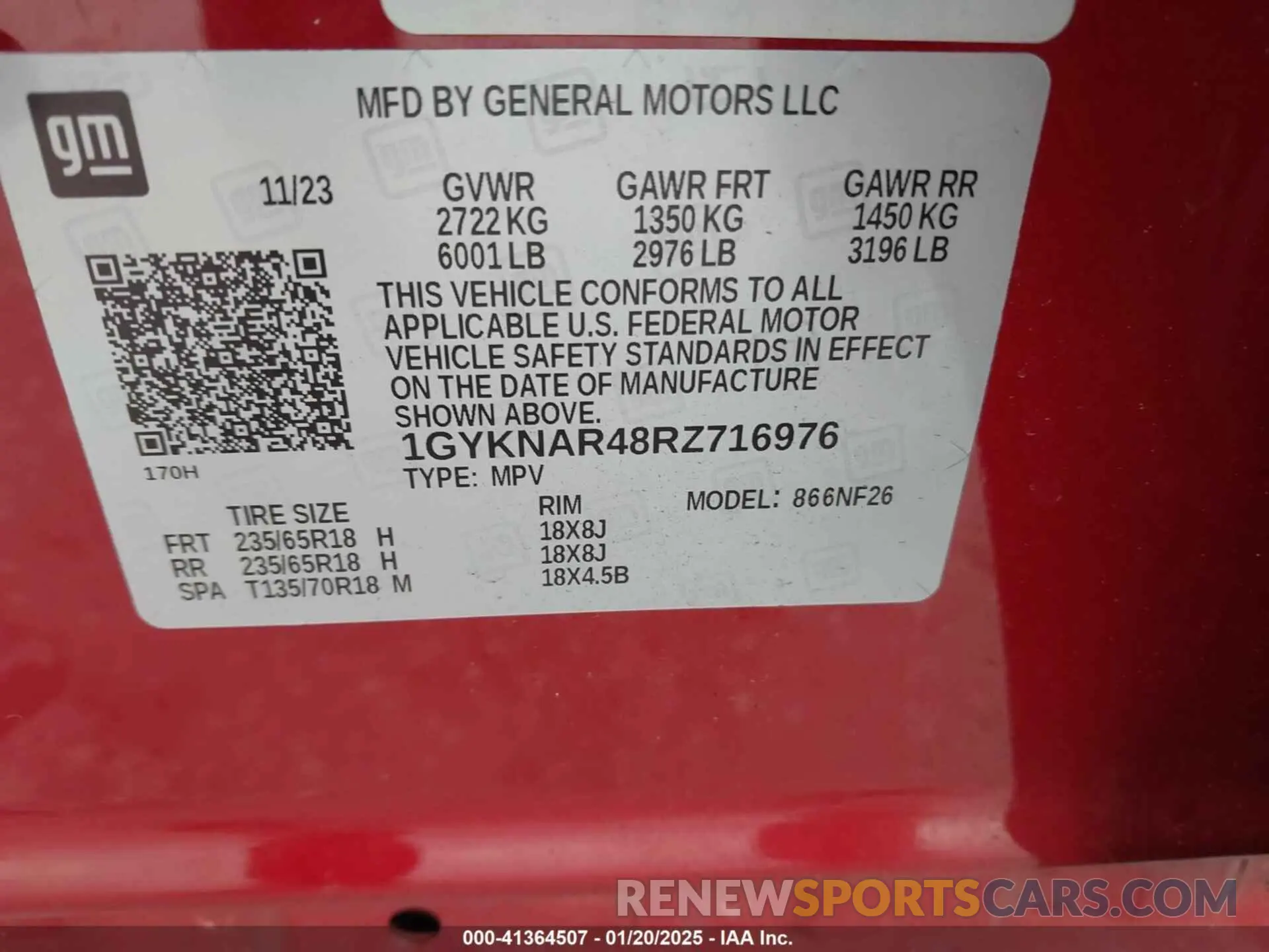9 Фотография поврежденного автомобиля 1GYKNAR48RZ716976 CADILLAC XT5 2024