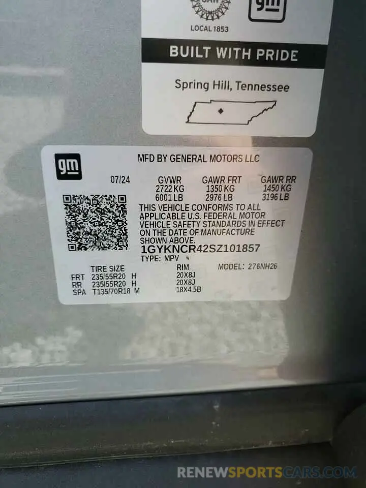 13 Photograph of a damaged car 1GYKNCR42SZ101857 CADILLAC XT5 2025