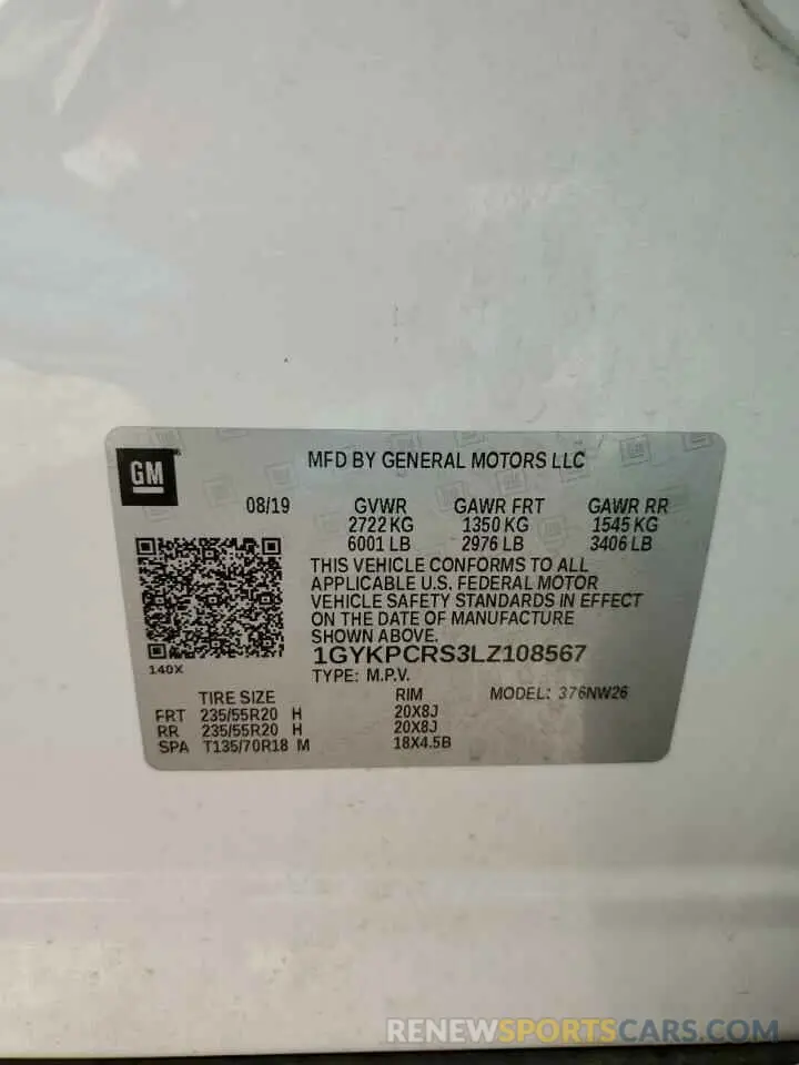 13 Фотография поврежденного автомобиля 1GYKPCRS3LZ108567 CADILLAC XT6 2020