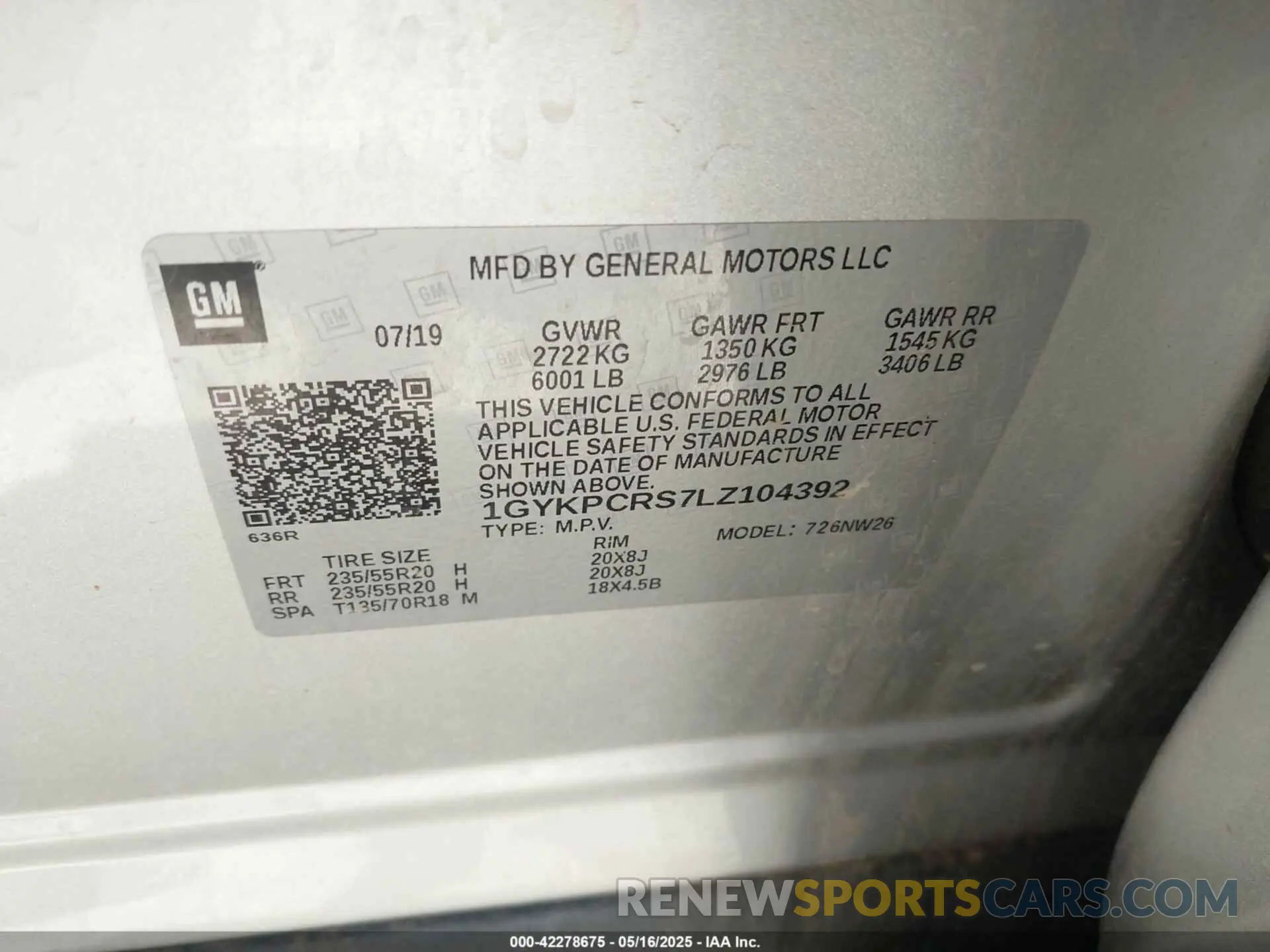 9 Фотография поврежденного автомобиля 1GYKPCRS7LZ104392 CADILLAC XT6 2020