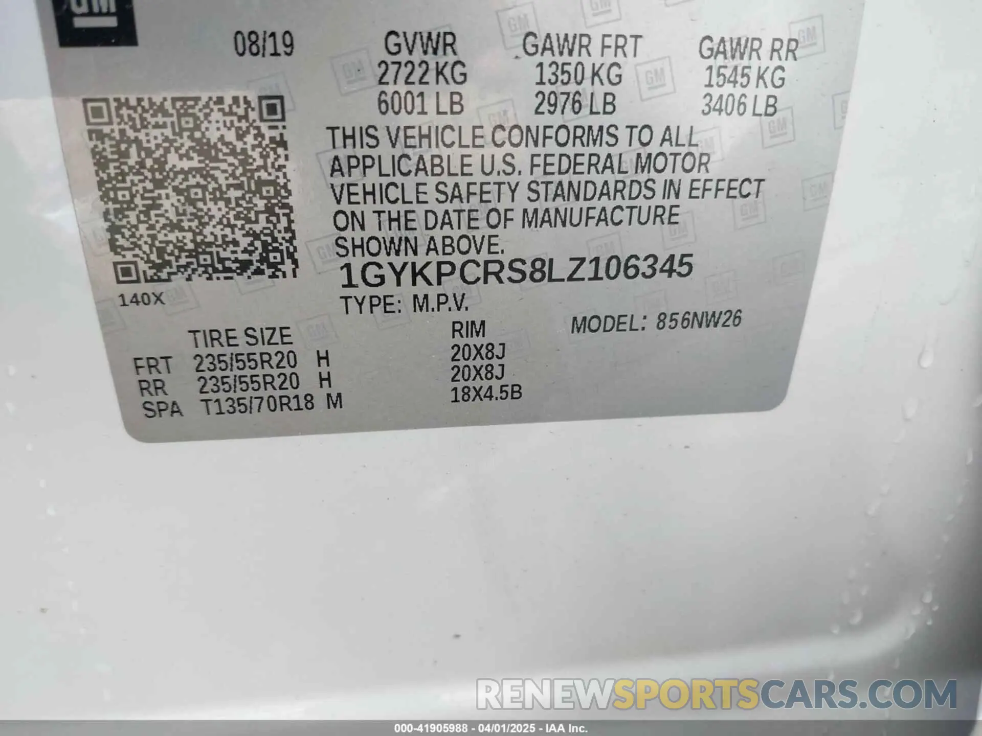 9 Photograph of a damaged car 1GYKPCRS8LZ106345 CADILLAC XT6 2020