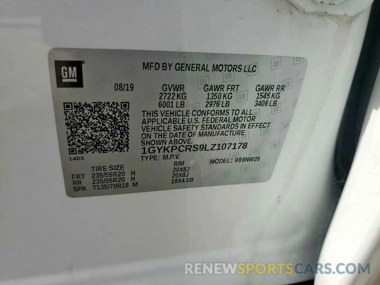 13 Photograph of a damaged car 1GYKPCRS9LZ107178 CADILLAC XT6 2020