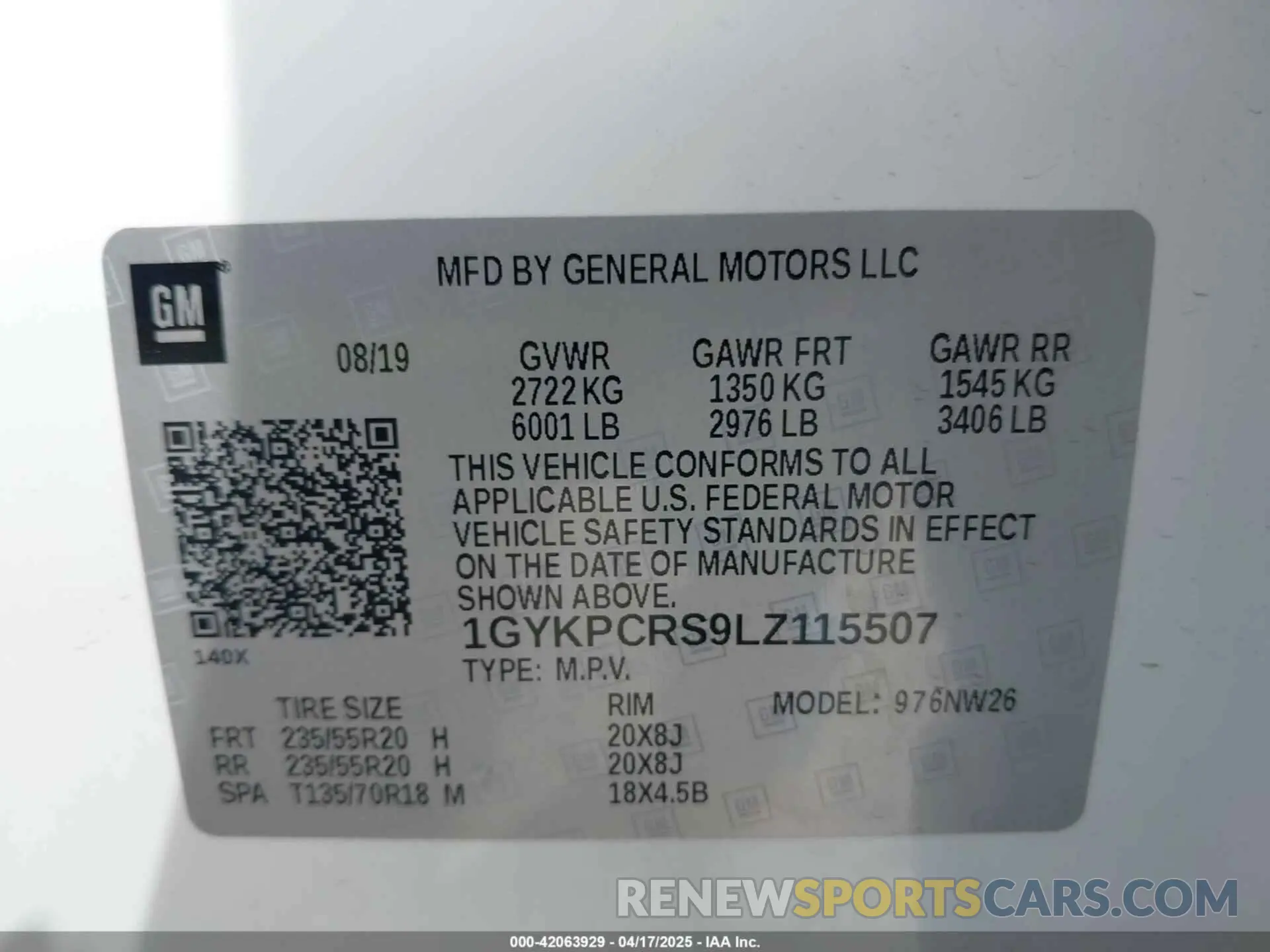 9 Photograph of a damaged car 1GYKPCRS9LZ115507 CADILLAC XT6 2020