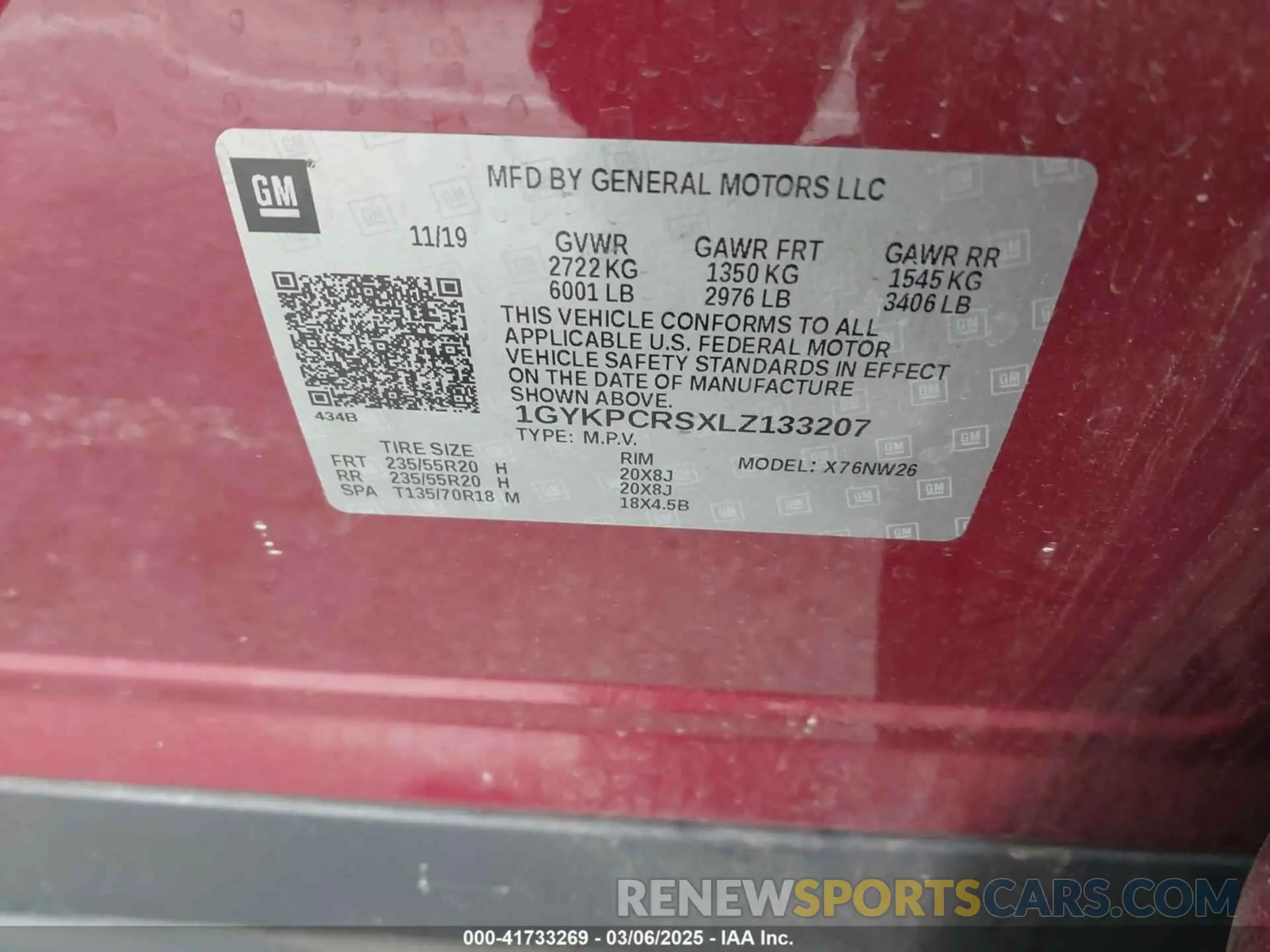 9 Фотография поврежденного автомобиля 1GYKPCRSXLZ133207 CADILLAC XT6 2020