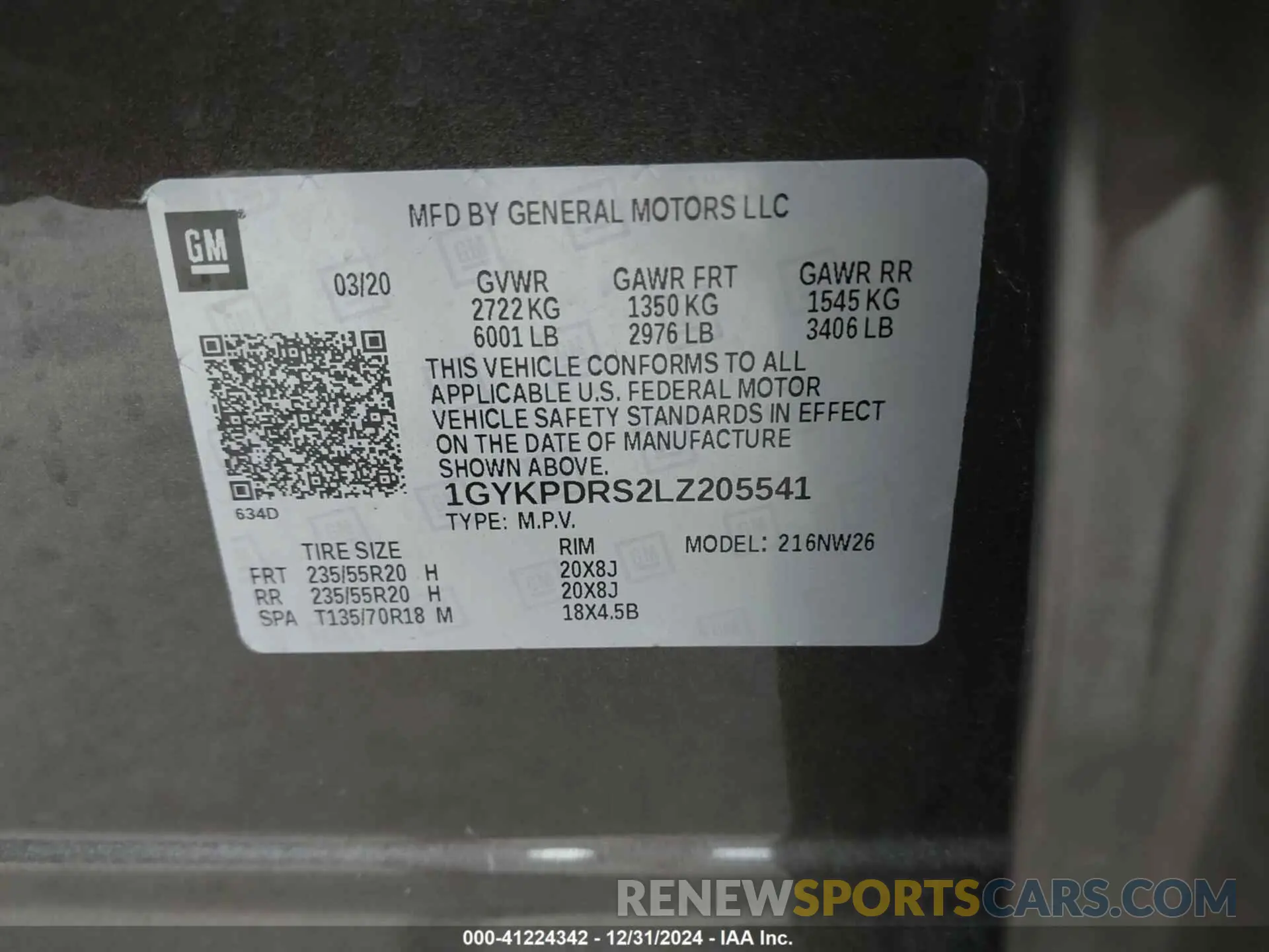 9 Фотография поврежденного автомобиля 1GYKPDRS2LZ205541 CADILLAC XT6 2020