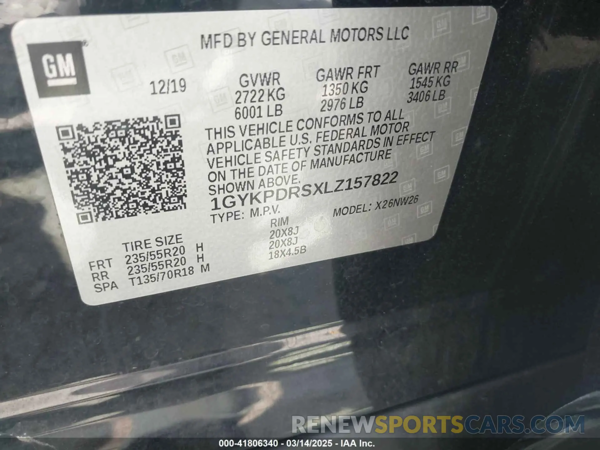 9 Фотография поврежденного автомобиля 1GYKPDRSXLZ157822 CADILLAC XT6 2020