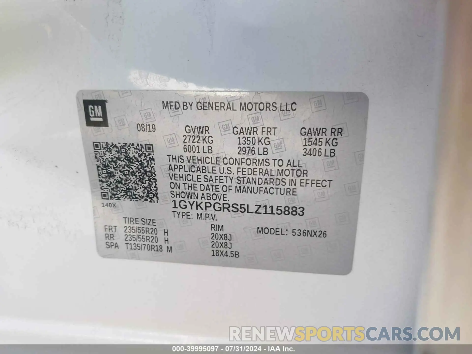 9 Photograph of a damaged car 1GYKPGRS5LZ115883 CADILLAC XT6 2020
