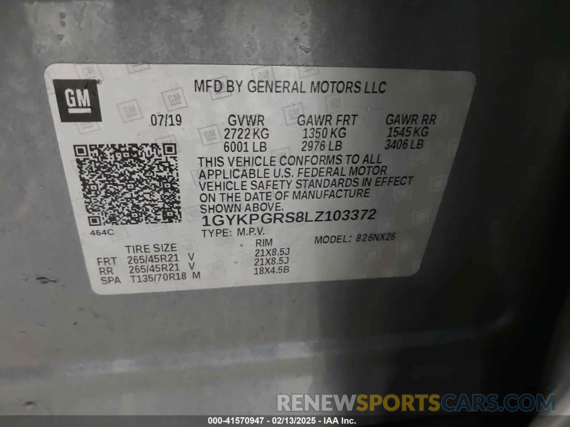 9 Photograph of a damaged car 1GYKPGRS8LZ103372 CADILLAC XT6 2020