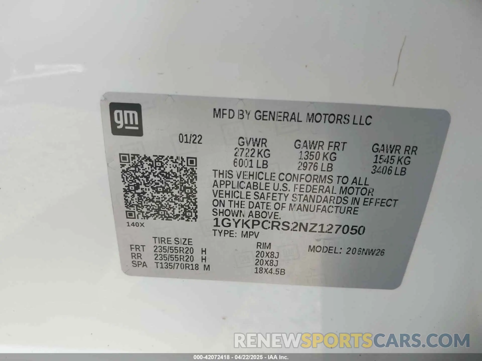 9 Photograph of a damaged car 1GYKPCRS2NZ127050 CADILLAC XT6 2022