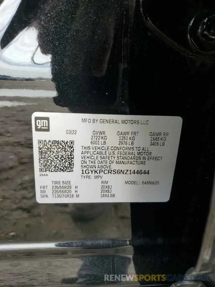 13 Фотография поврежденного автомобиля 1GYKPCRS6NZ144644 CADILLAC XT6 2022