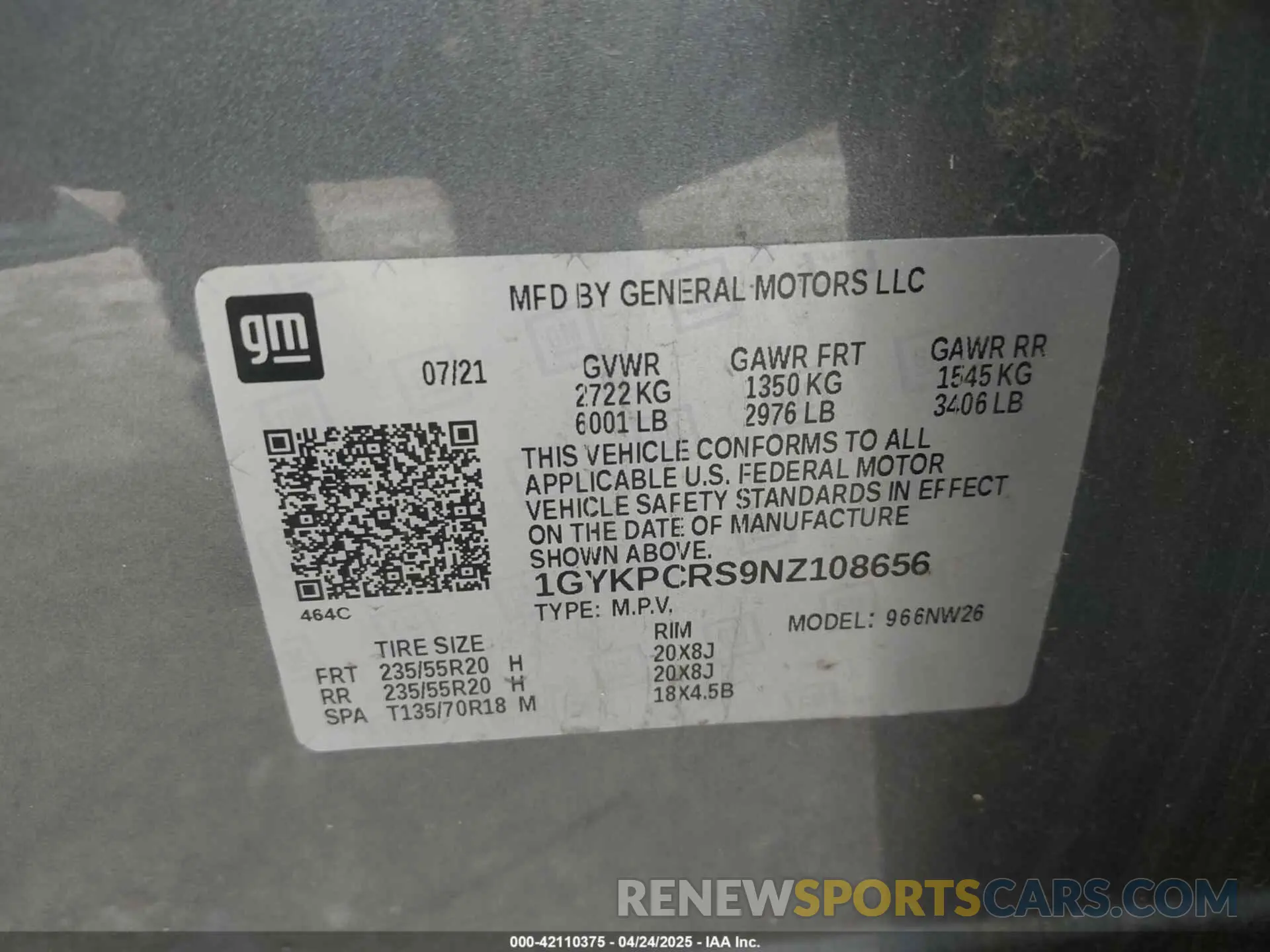 9 Фотография поврежденного автомобиля 1GYKPCRS9NZ108656 CADILLAC XT6 2022