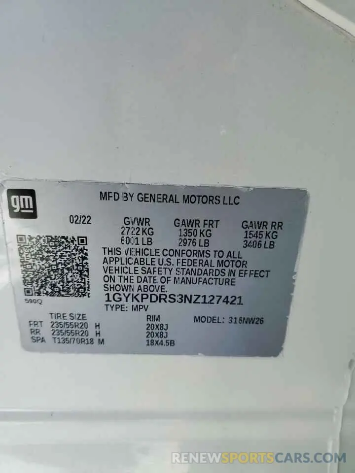 14 Photograph of a damaged car 1GYKPDRS3NZ127421 CADILLAC XT6 2022