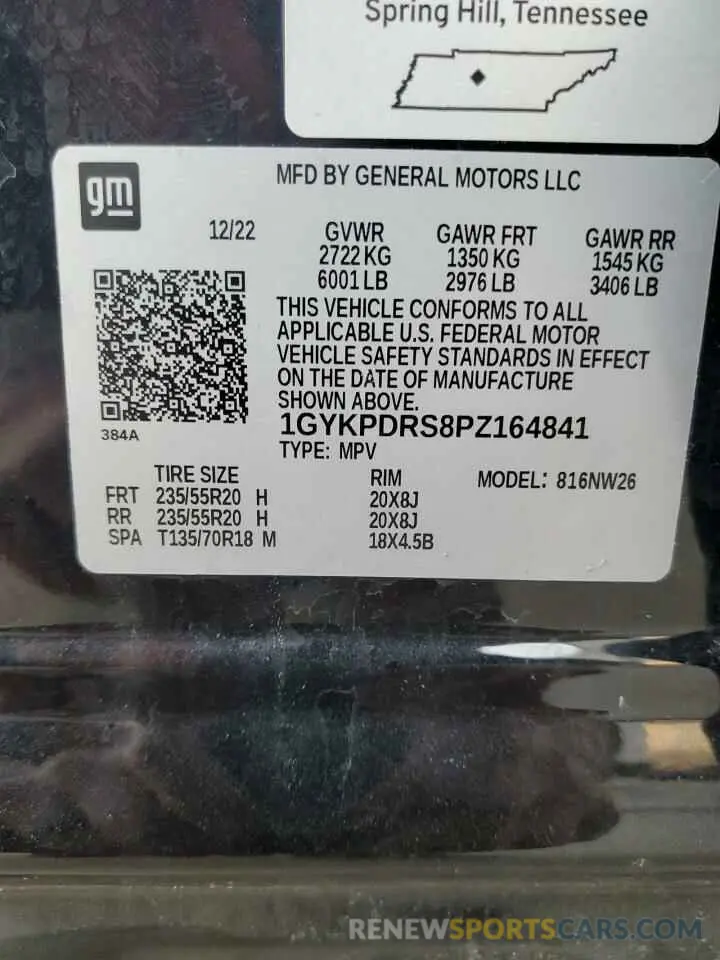 14 Фотография поврежденного автомобиля 1GYKPDRS8PZ164841 CADILLAC XT6 2023