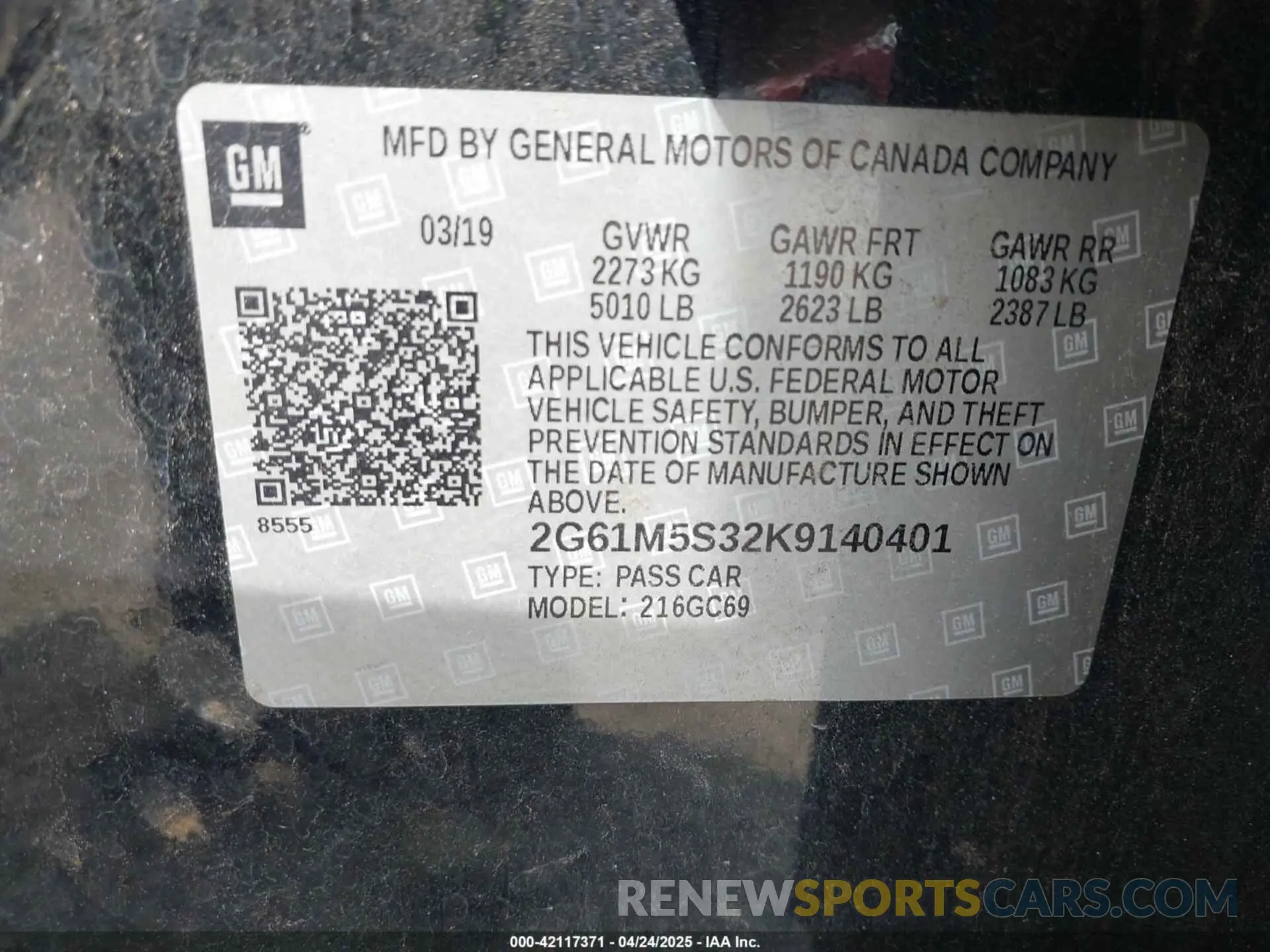 9 Фотография поврежденного автомобиля 2G61M5S32K9140401 CADILLAC XTS 2019