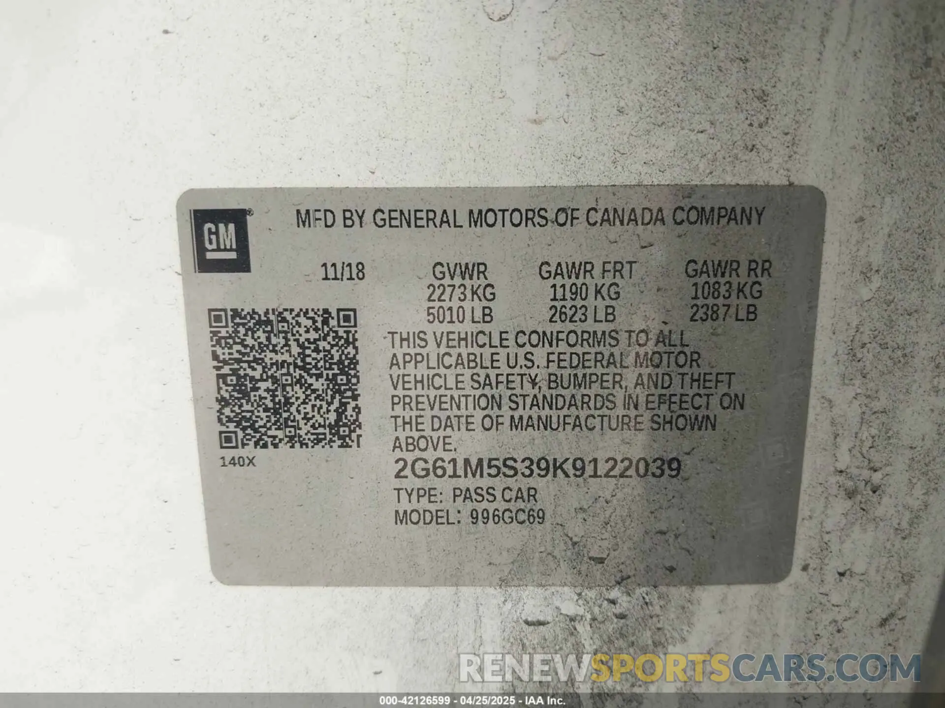 9 Фотография поврежденного автомобиля 2G61M5S39K9122039 CADILLAC XTS 2019