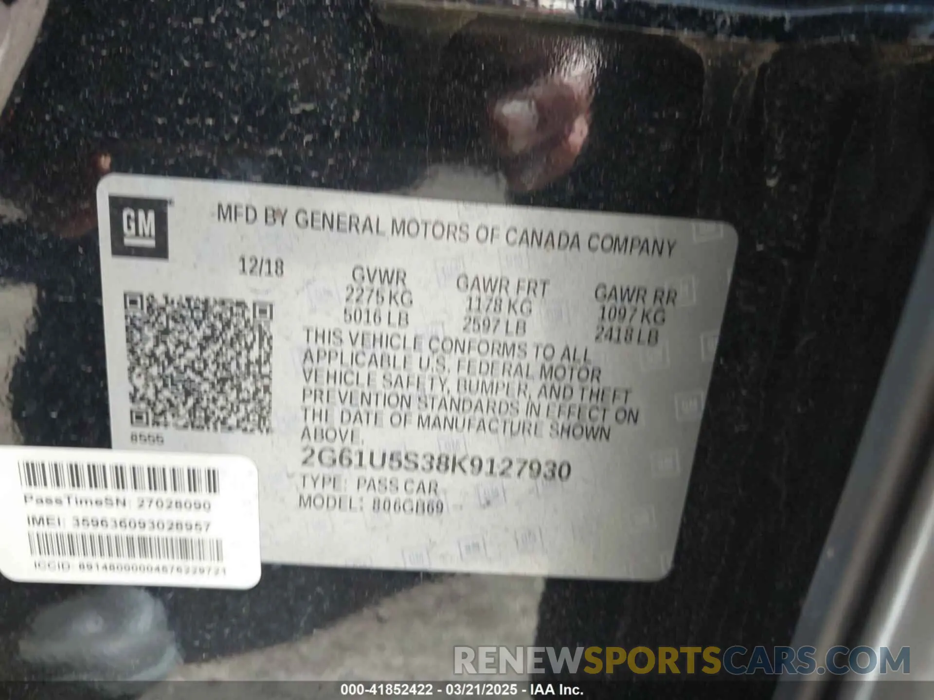 9 Фотография поврежденного автомобиля 2G61U5S38K9127930 CADILLAC XTS 2019