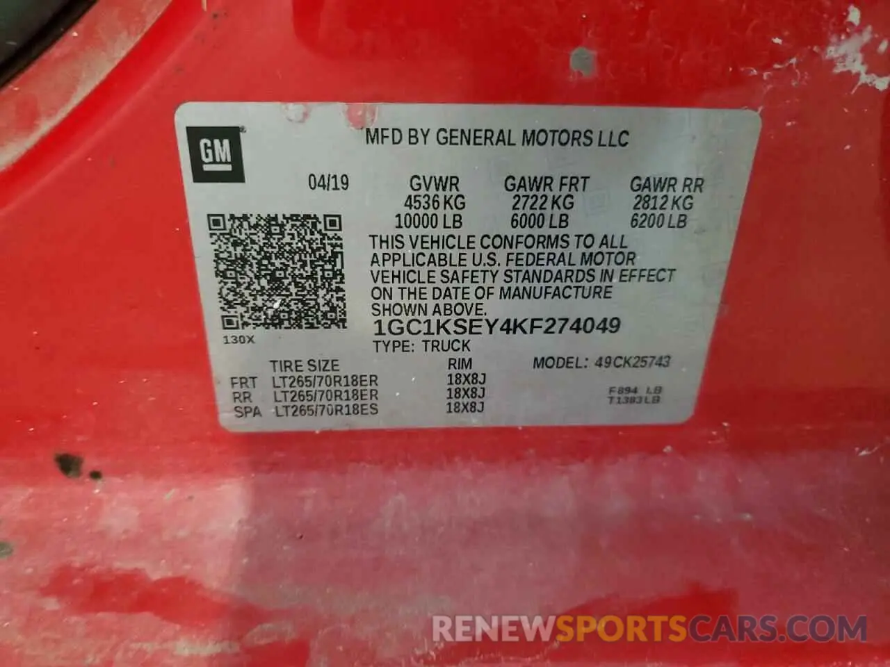 12 Photograph of a damaged car 1GC1KSEY4KF274049 CHEVROLET ALL Models 2019