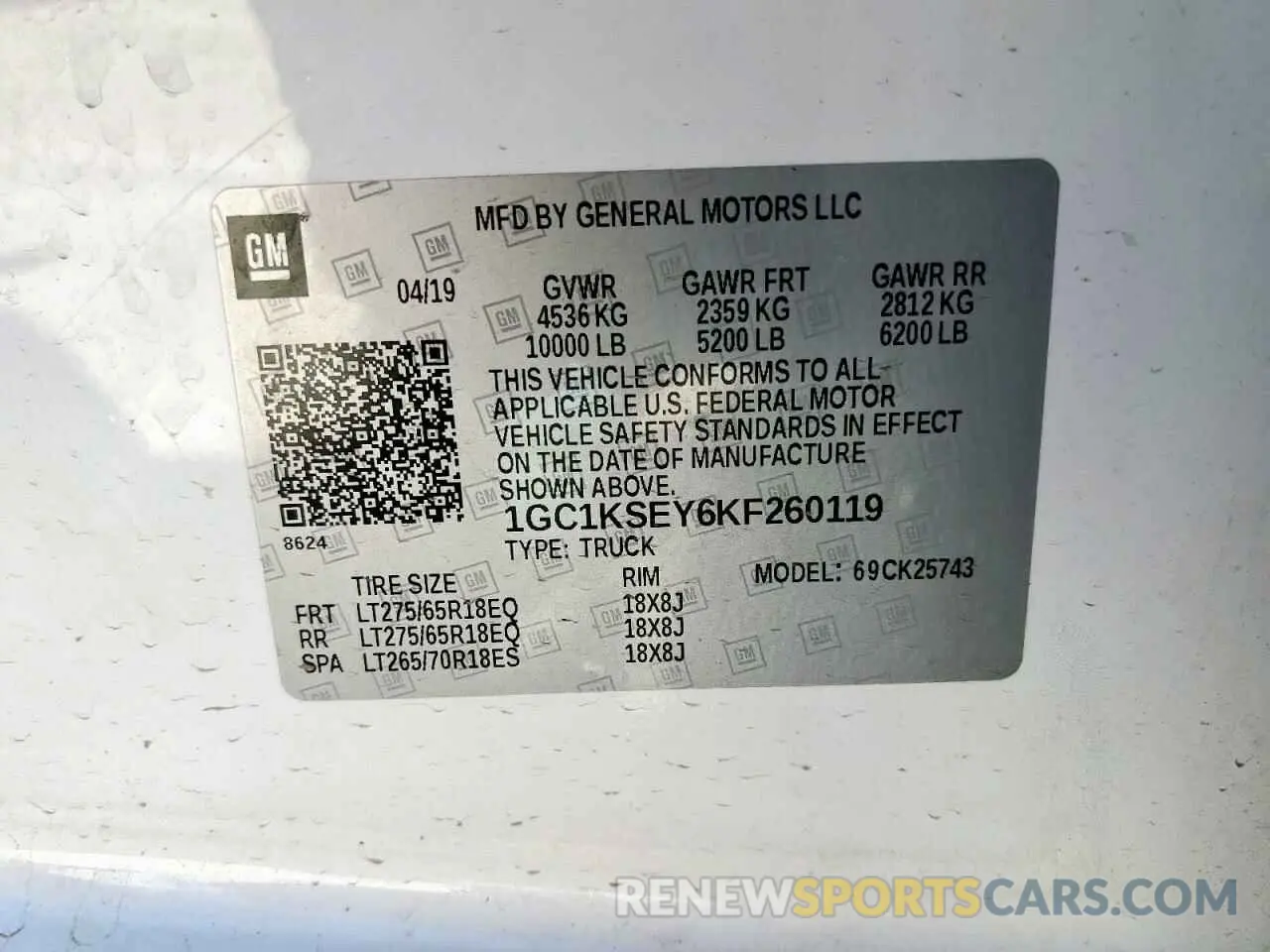 12 Photograph of a damaged car 1GC1KSEY6KF260119 CHEVROLET ALL Models 2019
