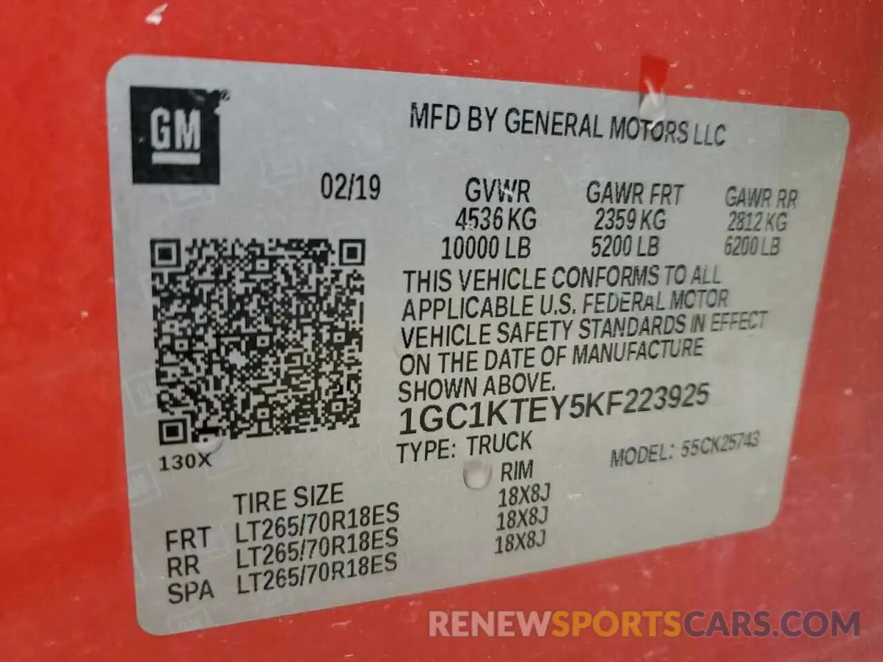 13 Фотография поврежденного автомобиля 1GC1KTEY5KF223925 CHEVROLET ALL Models 2019
