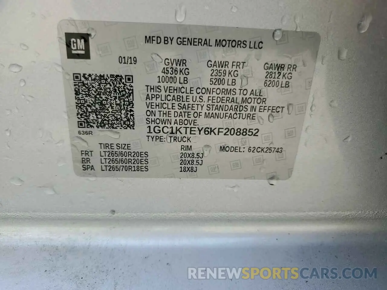 13 Photograph of a damaged car 1GC1KTEY6KF208852 CHEVROLET ALL Models 2019