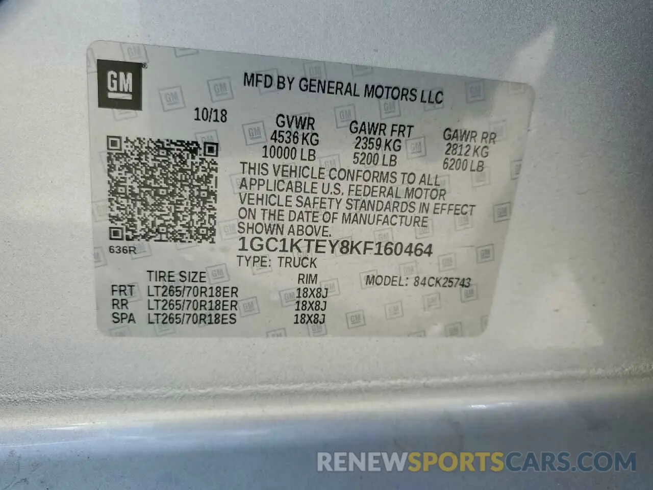 12 Фотография поврежденного автомобиля 1GC1KTEY8KF160464 CHEVROLET ALL Models 2019