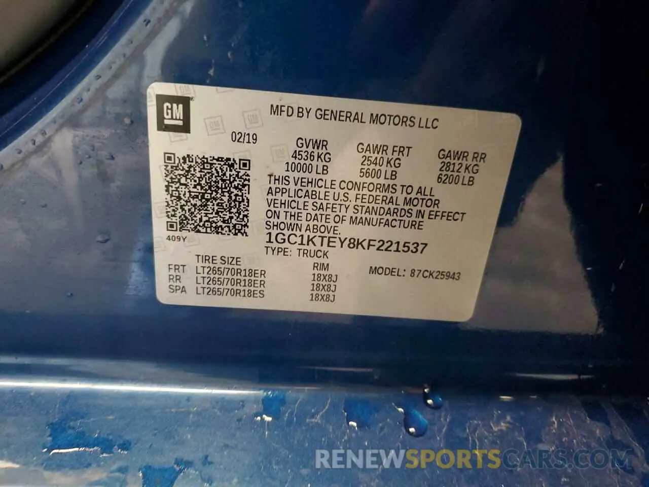 12 Photograph of a damaged car 1GC1KTEY8KF221537 CHEVROLET ALL Models 2019