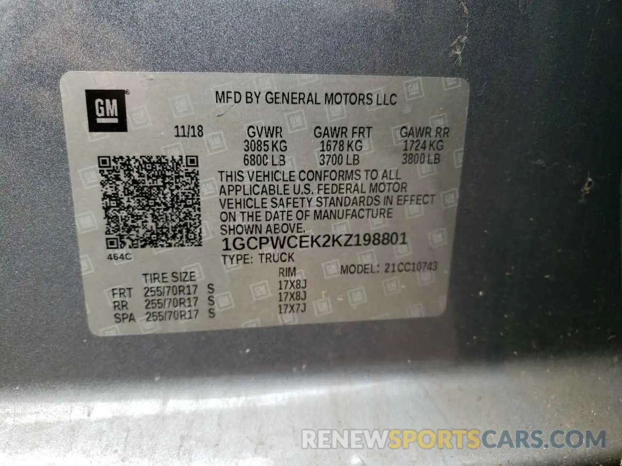 12 Photograph of a damaged car 1GCPWCEK2KZ198801 CHEVROLET ALL Models 2019