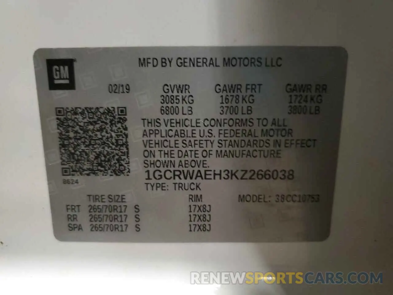 13 Photograph of a damaged car 1GCRWAEH3KZ266038 CHEVROLET ALL Models 2019
