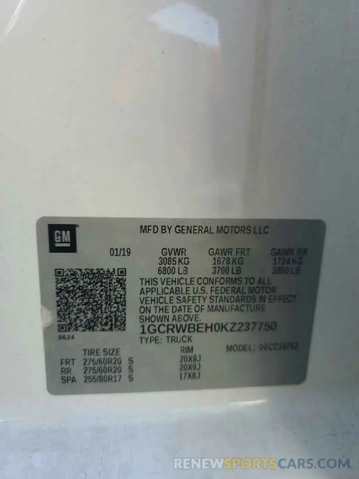 12 Фотография поврежденного автомобиля 1GCRWBEH0KZ237750 CHEVROLET ALL Models 2019