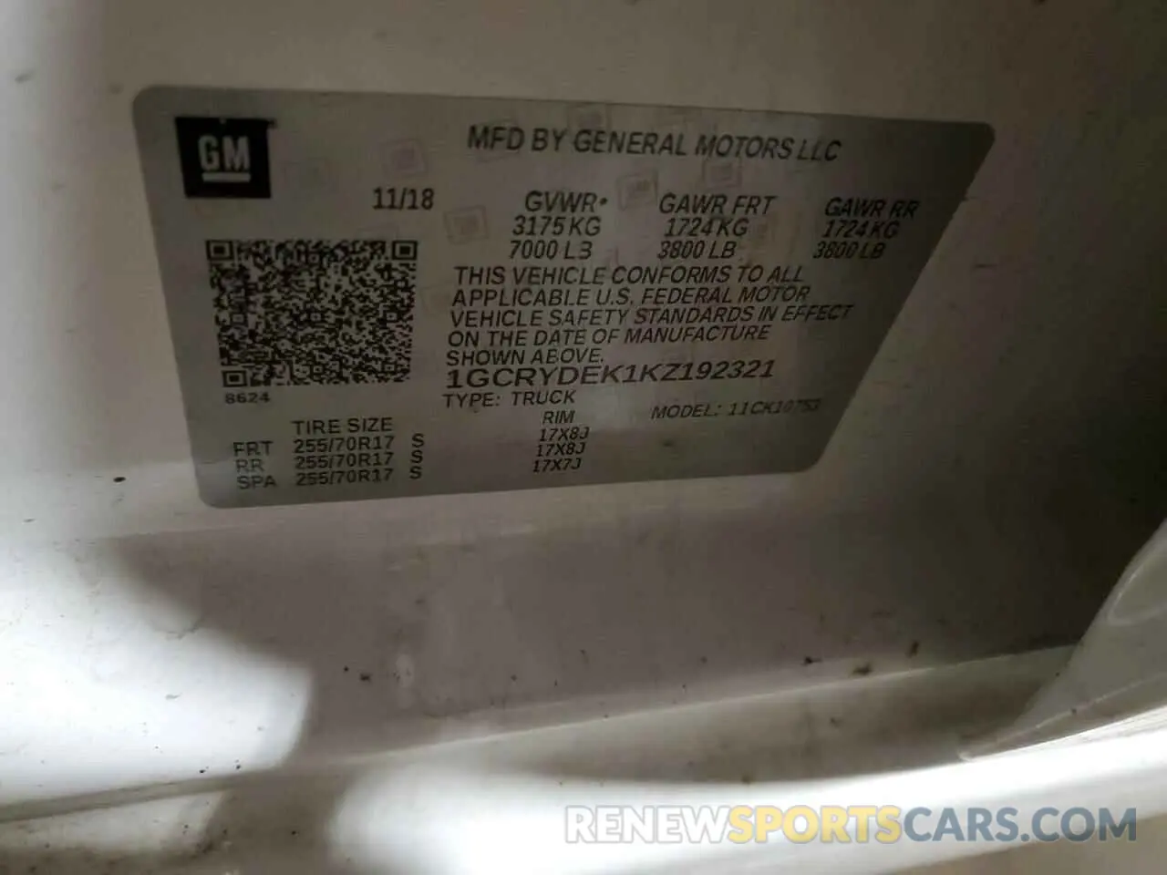 12 Photograph of a damaged car 1GCRYDEK1KZ192321 CHEVROLET ALL Models 2019