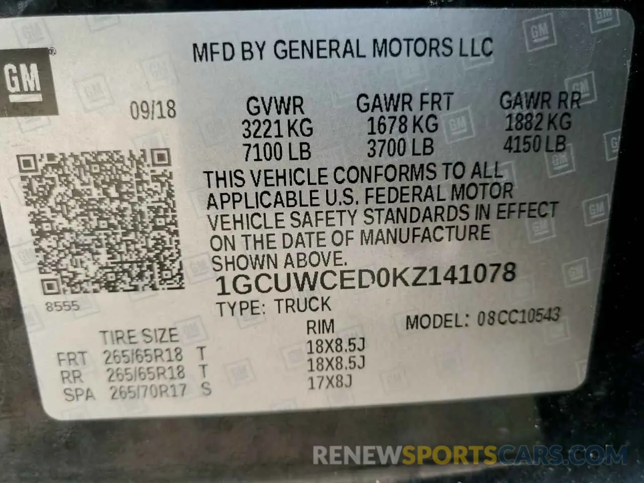 13 Photograph of a damaged car 1GCUWCED0KZ141078 CHEVROLET ALL Models 2019