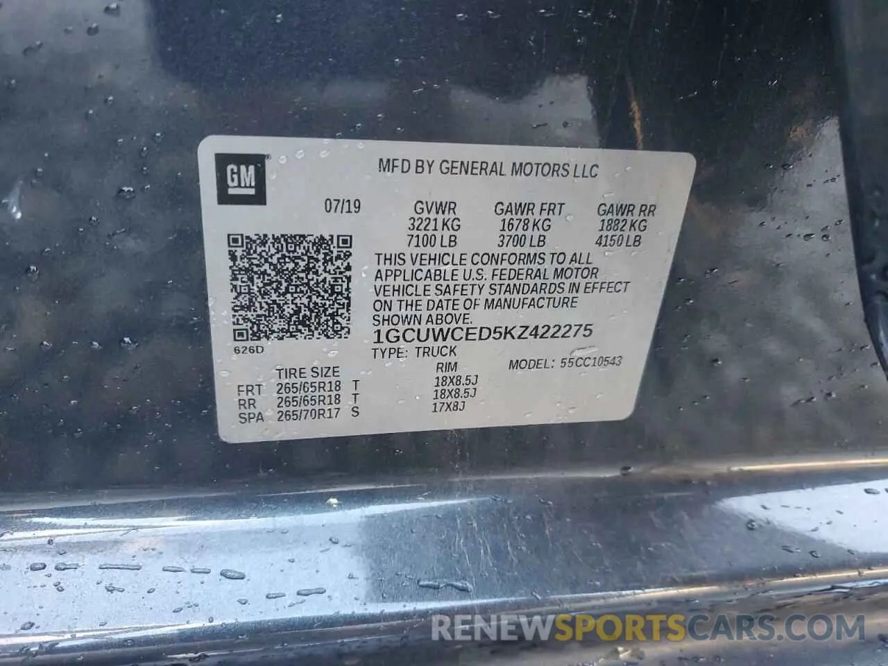 13 Photograph of a damaged car 1GCUWCED5KZ422275 CHEVROLET ALL Models 2019