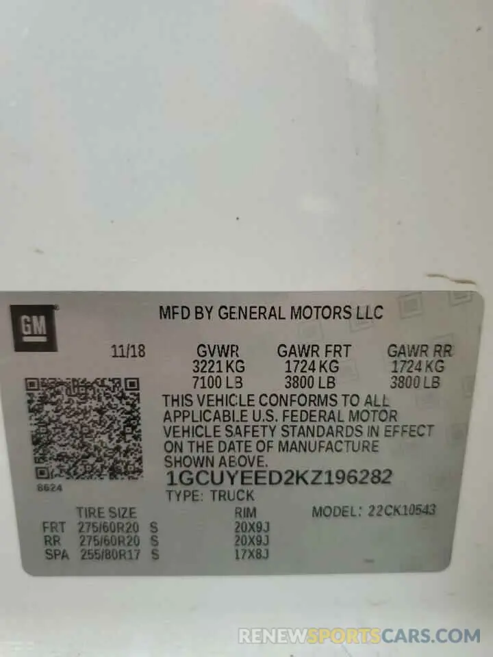 13 Photograph of a damaged car 1GCUYEED2KZ196282 CHEVROLET ALL Models 2019