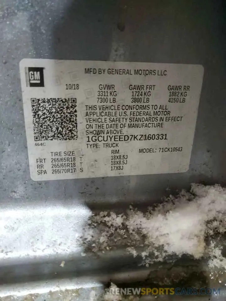 12 Photograph of a damaged car 1GCUYEED7KZ160331 CHEVROLET ALL Models 2019