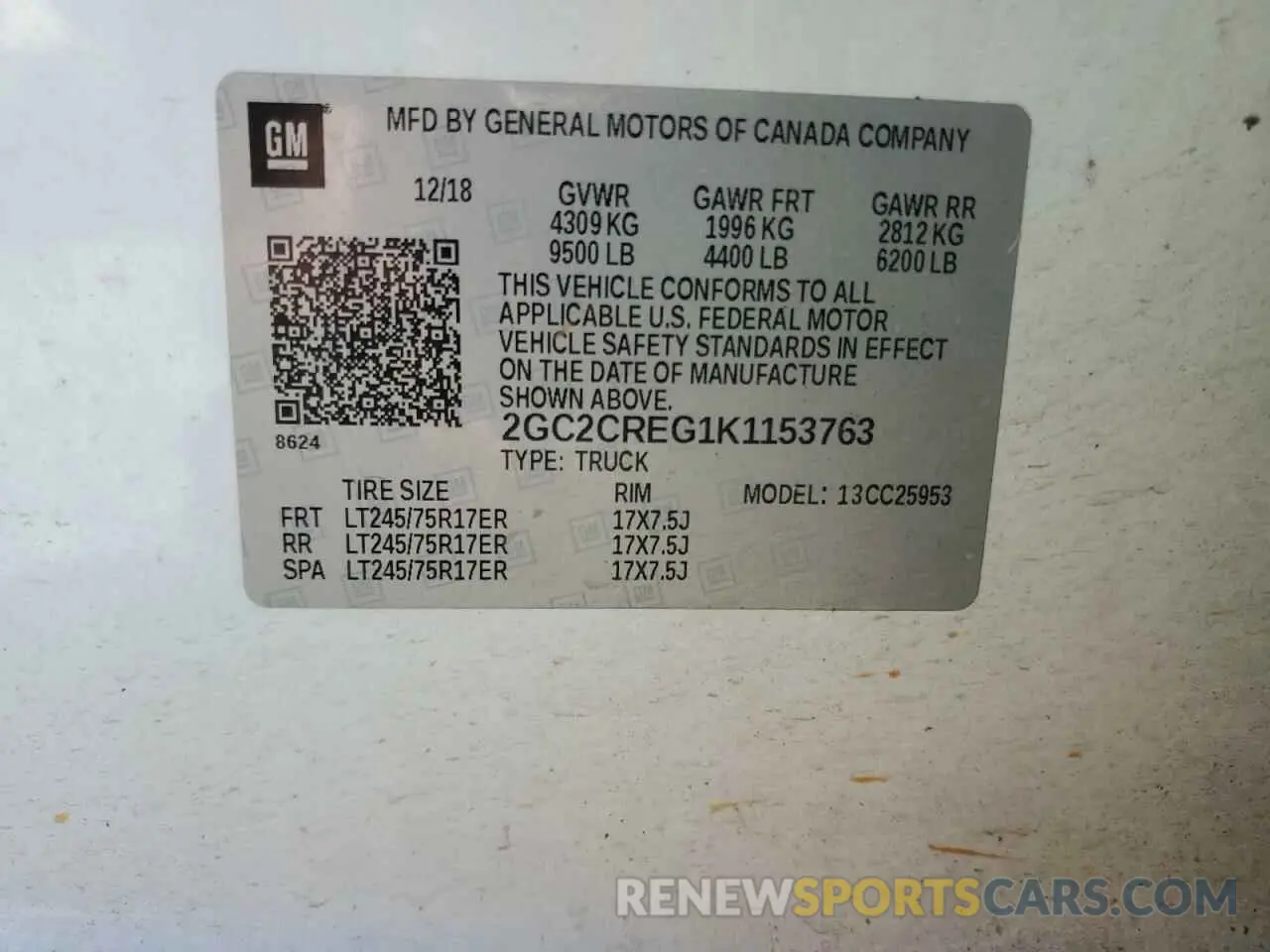 12 Фотография поврежденного автомобиля 2GC2CREG1K1153763 CHEVROLET ALL Models 2019
