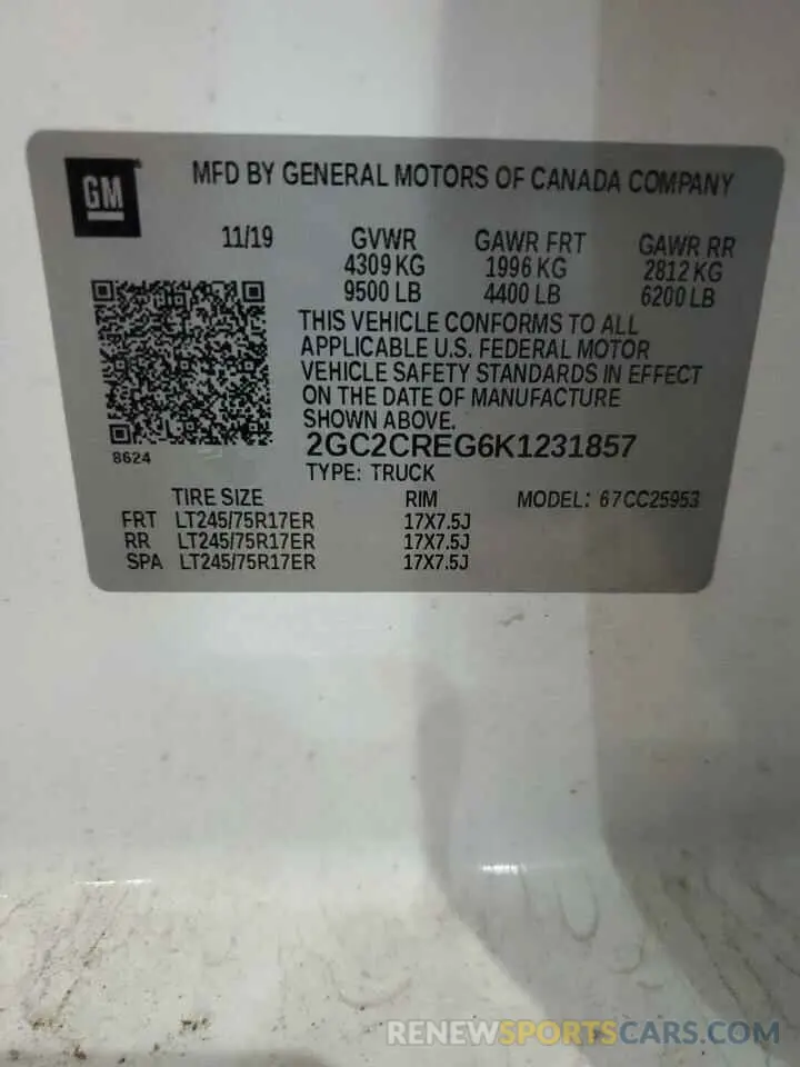 12 Photograph of a damaged car 2GC2CREG6K1231857 CHEVROLET ALL Models 2019