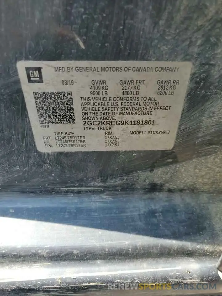 12 Photograph of a damaged car 2GC2KREG9K1181801 CHEVROLET ALL Models 2019