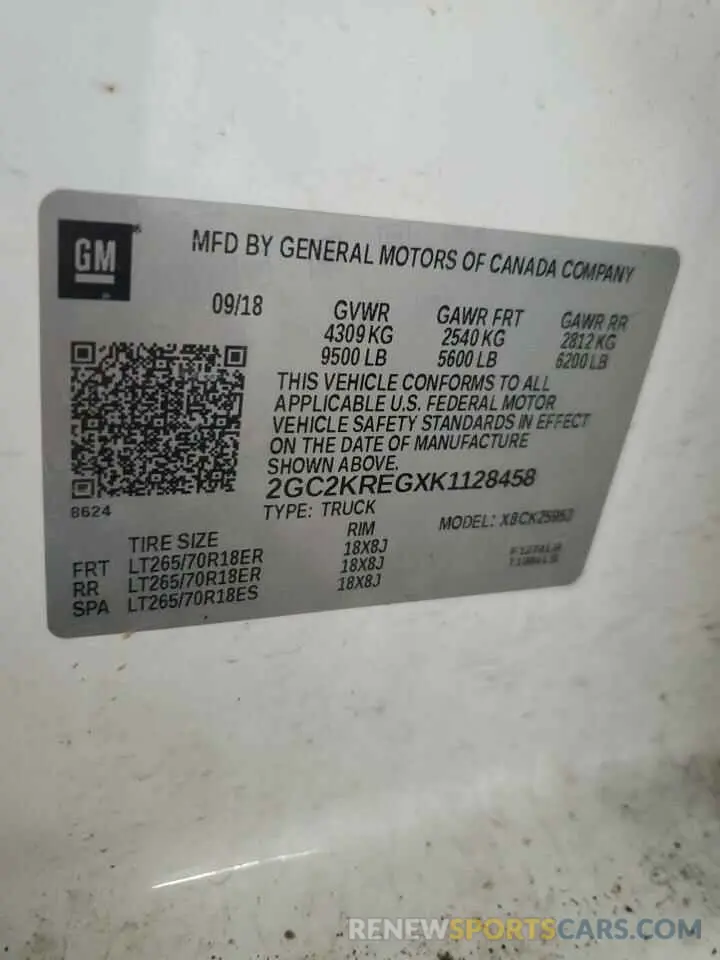 13 Photograph of a damaged car 2GC2KREGXK1128458 CHEVROLET ALL Models 2019