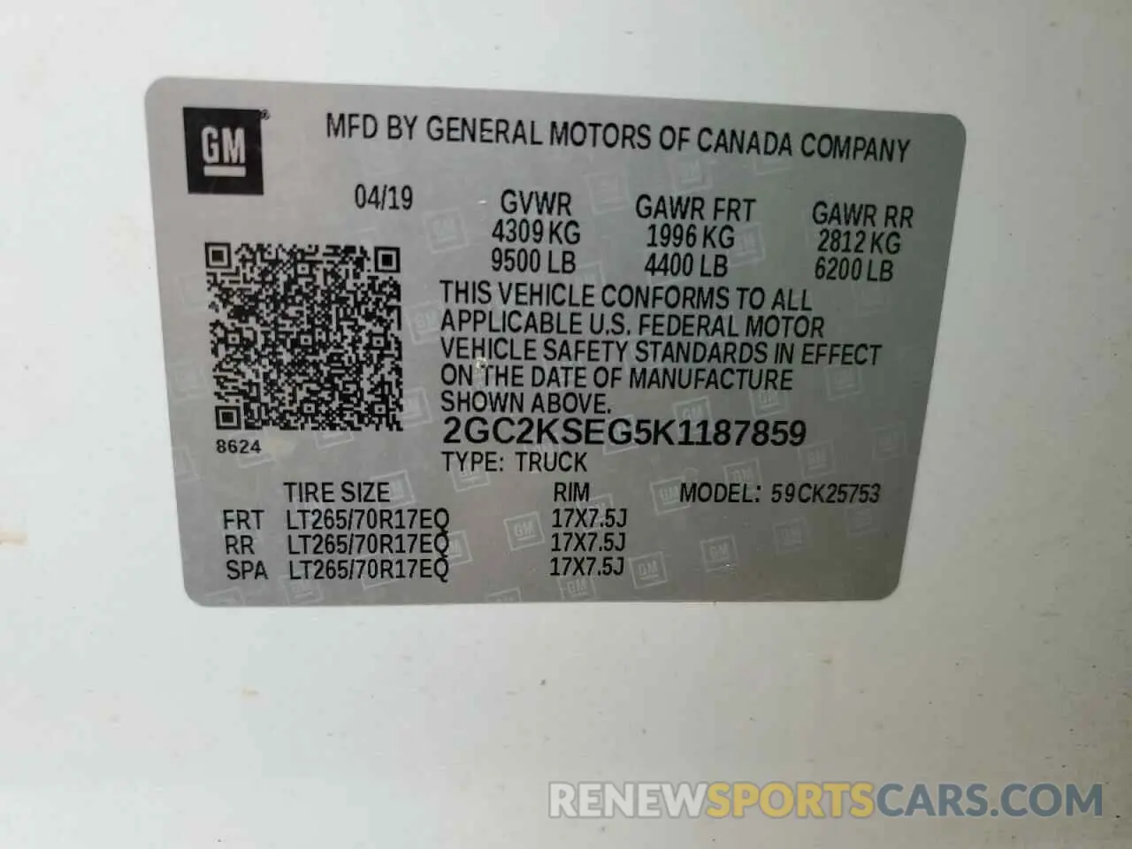 12 Фотография поврежденного автомобиля 2GC2KSEG5K1187859 CHEVROLET ALL Models 2019