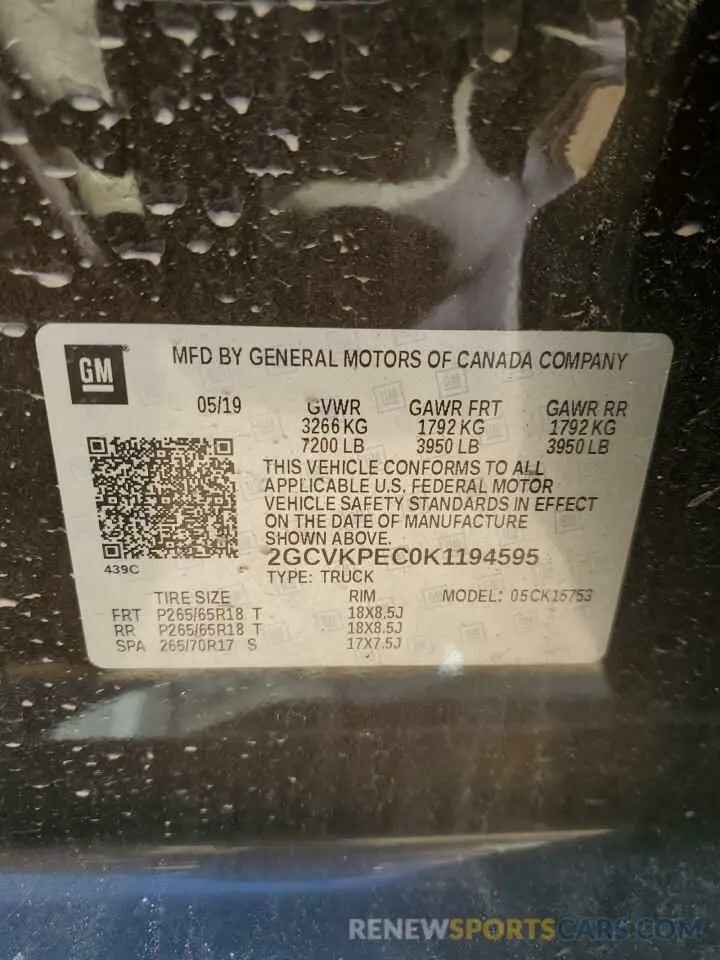 12 Photograph of a damaged car 2GCVKPEC0K1194595 CHEVROLET ALL Models 2019