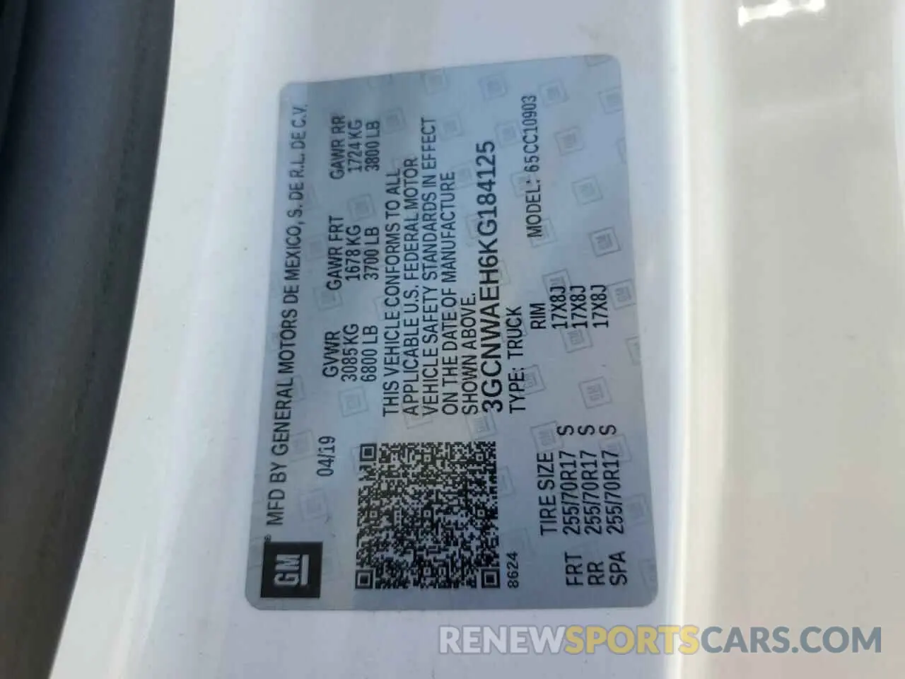 12 Photograph of a damaged car 3GCNWAEH6KG184125 CHEVROLET ALL Models 2019